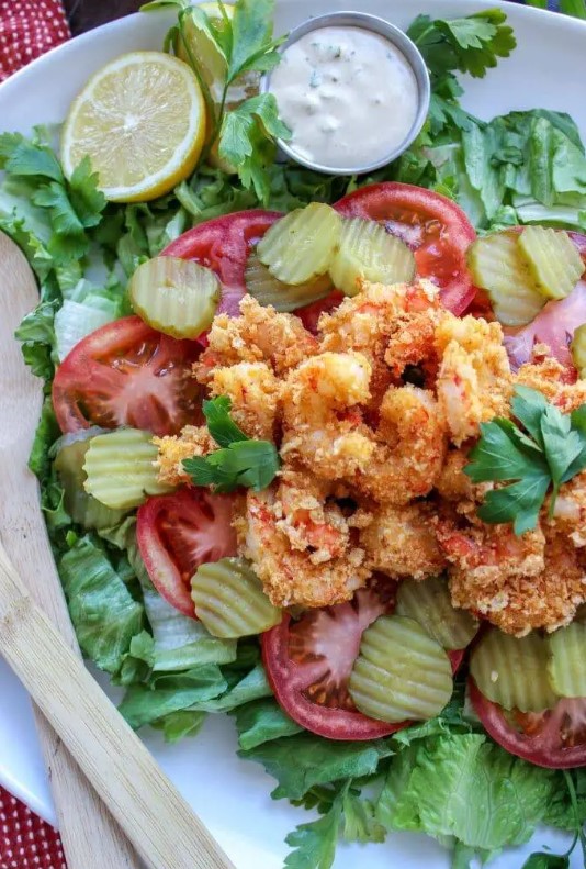 Garden Salad - Fresh garden salad with fried shrimp